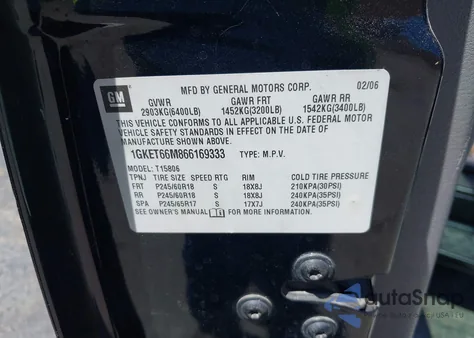 2006 GMC Envoy Xl Denali from USA, damaged, VIN 1GKET66M866169333